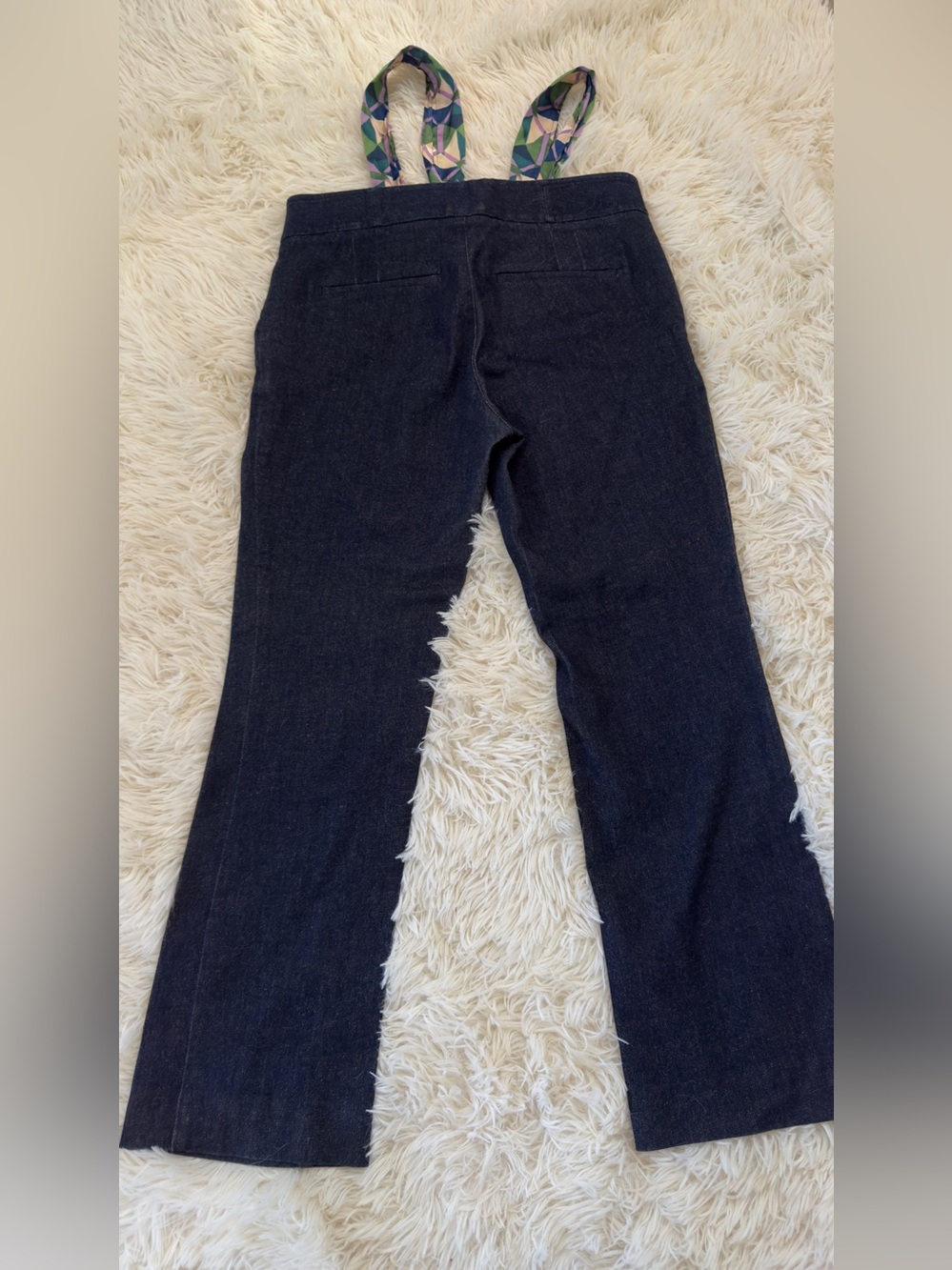 Anthropologie High-Rise Dark Indigo Jeans with Multicolor Geometric Tie - Picture 3 of 8